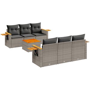 vidaXL 7 Piece Garden Sofa Set with Cushions Grey Poly Rattan