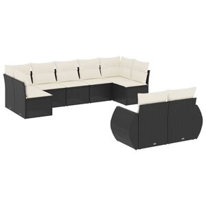 vidaXL 9 Piece Garden Sofa Set with Cushions Black Poly Rattan