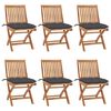 vidaXL Folding Chairs with Cushions 6 pcs Solid Teak Wood