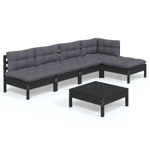 vidaXL 6 Piece Garden Lounge Set with Cushions Black Pinewood