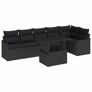 vidaXL Garden Sofa Set with Cushion Manual 7 pcs Black Poly Rattan