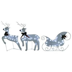 vidaXL Reindeer And Sleigh Christmas Decoration | Set of 2 | White