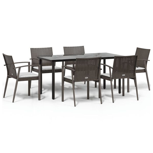 vidaXL 7 Piece Garden Dining Set with Cushions Poly Rattan and Steel