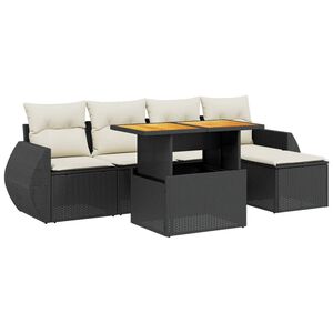vidaXL 6 Piece Garden Sofa Set with Cushions Black Poly Rattan