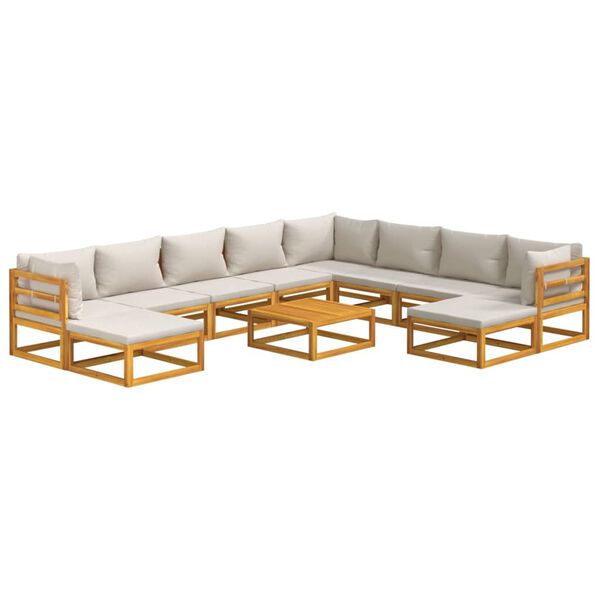 vidaXL 11 Piece Garden Lounge Set with Light Grey Cushions Solid Wood
