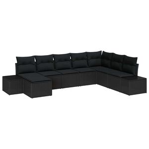vidaXL Garden Sofa Set with Cushion 8 pcs Black Poly Rattan