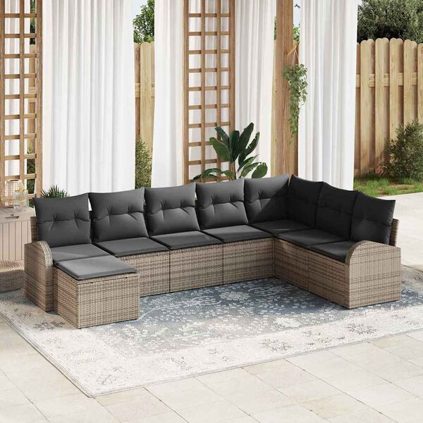 vidaXL Sofa Set with Cushion with Storage 8 pcs Grey Poly Rattan