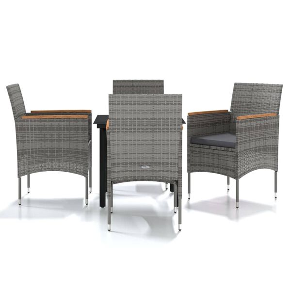 vidaXL 5 Piece Outdoor Dining Set with Cushions Grey and Black