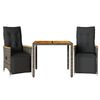 vidaXL 3 Piece Garden Bistro Set with Cushions Grey Poly Rattan