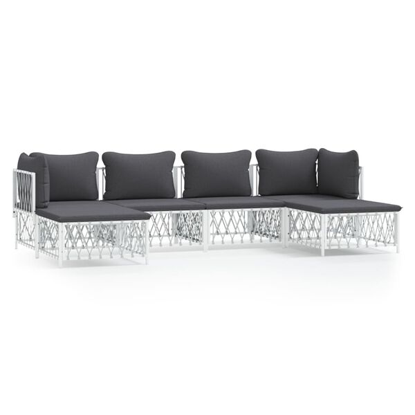 vidaXL 6 Piece Garden Lounge Set with Cushions White Steel
