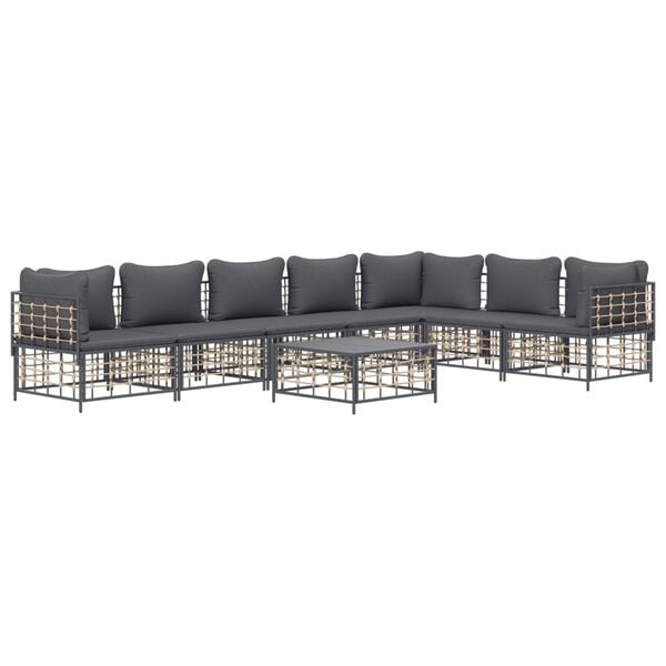 vidaXL 8 Piece Garden Lounge Set with Cushions Anthracite Poly Rattan