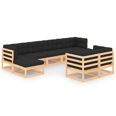 vidaXL 9 Piece Garden Lounge Set with Anthracite Cushions Pinewood
