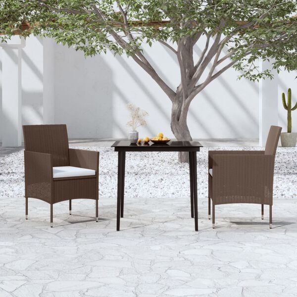 vidaXL 3 Piece Garden Dining Set with Cushions Brown and Black
