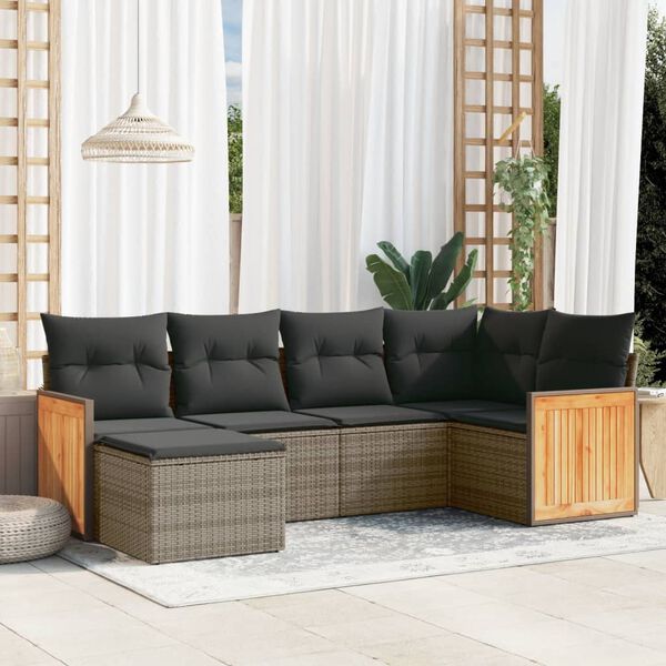 vidaXL 6 Piece Garden Sofa Set with Cushions Grey Poly Rattan