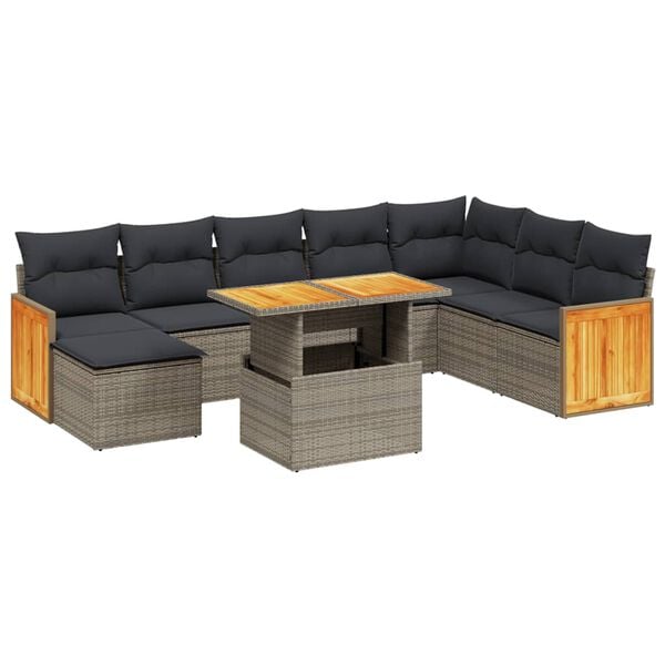 vidaXL 9 Piece Garden Sofa Set with Cushions Grey Poly Rattan