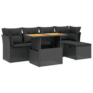 vidaXL 6 Piece Garden Sofa Set with Cushions Black Poly Rattan