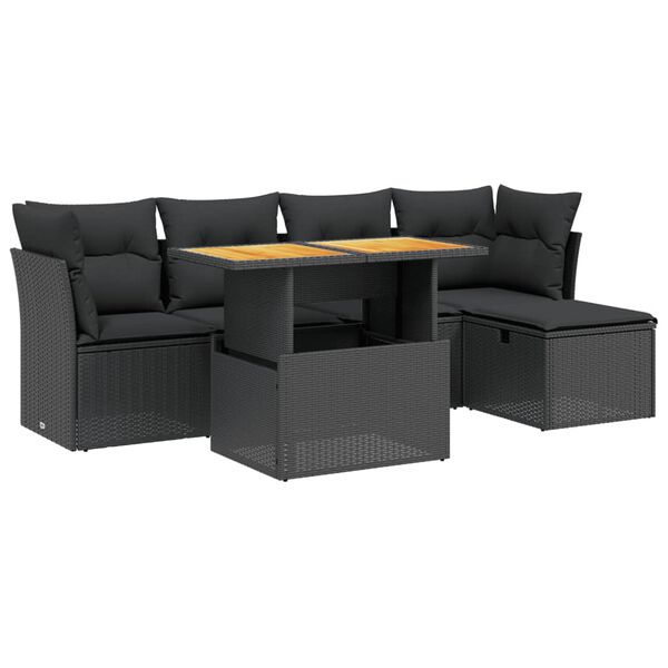 vidaXL 6 Piece Garden Sofa Set with Cushions Black Poly Rattan