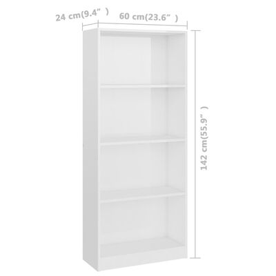 vidaXL 4-Tier Book Cabinet High Gloss White 60x24x142 cm Engineered Wood
