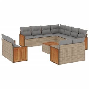 vidaXL 12 Piece Garden Sofa Set with Cushions Beige Poly Rattan