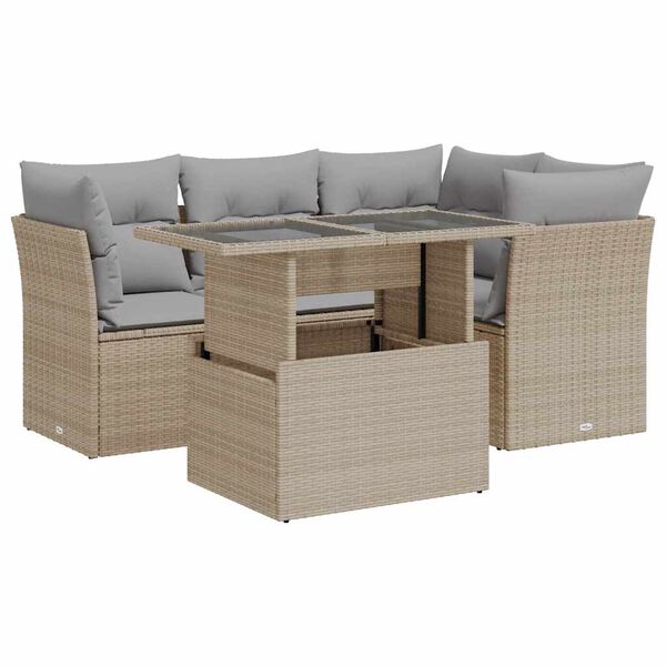 vidaXL 5 Piece Garden Sofa Set with Cushions Beige Poly Rattan