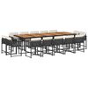 vidaXL 15 Piece Garden Dining Set with Cushions Black Poly Rattan