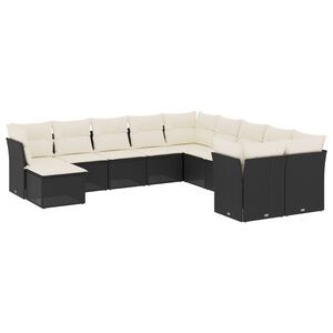 vidaXL 11 Piece Garden Sofa Set with Cushions Black Poly Rattan