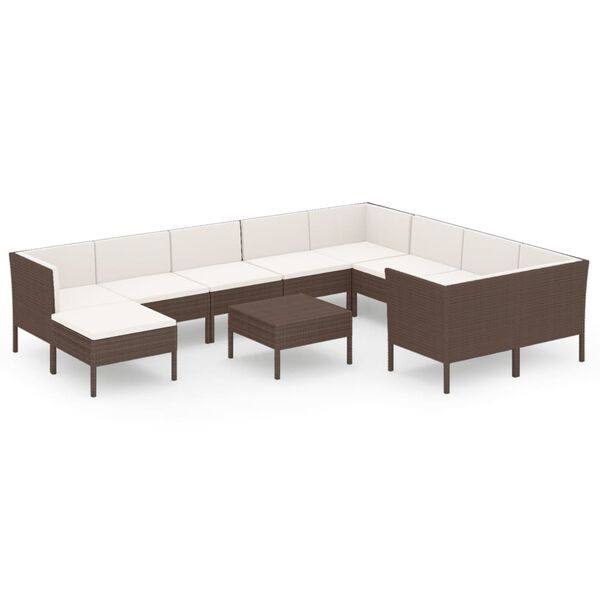 vidaXL 11 Piece Garden Lounge Set with Cushions Poly Rattan Brown