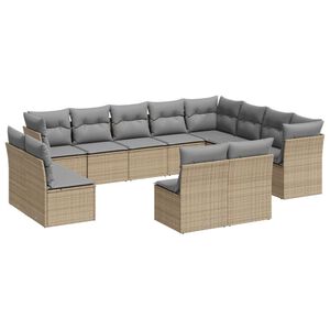 vidaXL 12 Piece Garden Sofa Set with Cushions Beige Poly Rattan