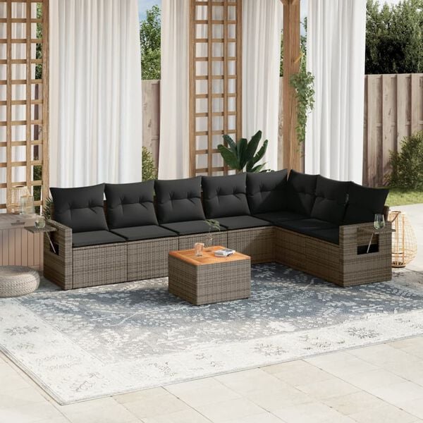 vidaXL 8 Piece Garden Sofa Set with Cushions Grey Poly Rattan