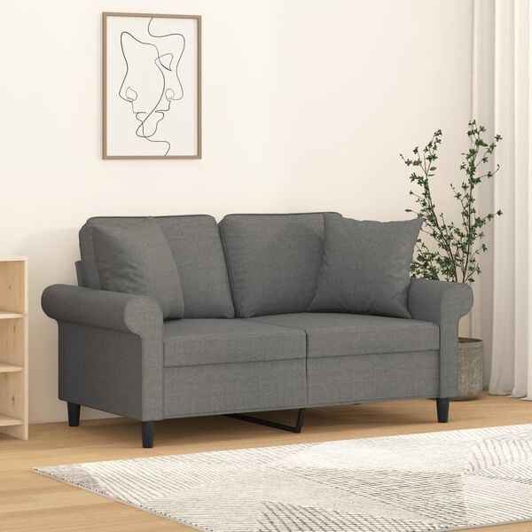 vidaXL 2-Seater Sofa with Pillows&Cushions Dark Grey 120 cm Fabric
