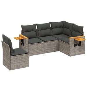 vidaXL 5 Piece Garden Sofa Set with Cushions Grey Poly Rattan