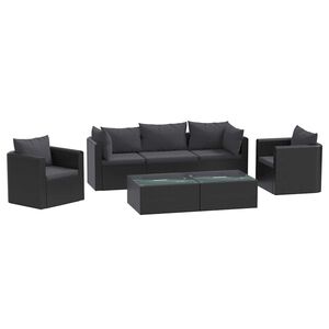 vidaXL 7 Piece Garden Lounge Set with Cushions Poly Rattan Black