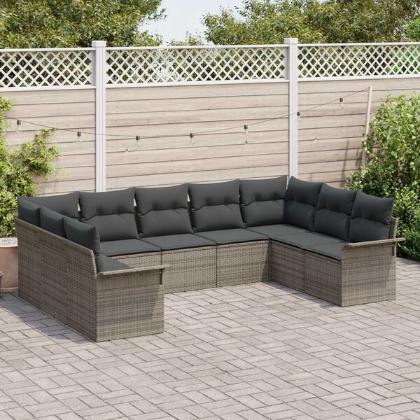 vidaXL Garden Sofa Set with Storage 9 pcs Grey Poly Rattan