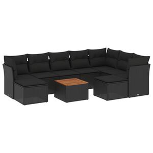 vidaXL 10 Piece Garden Sofa Set with Cushions Black Poly Rattan