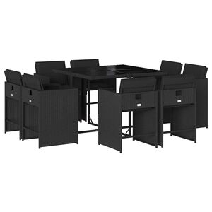 vidaXL 9 Piece Garden Dining Set with Cushions Black Poly Rattan