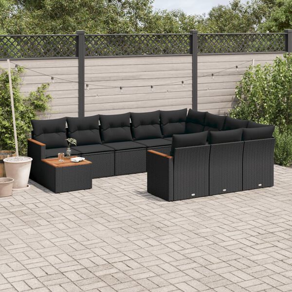 vidaXL 11 Piece Garden Sofa Set with Cushions Black Poly Rattan