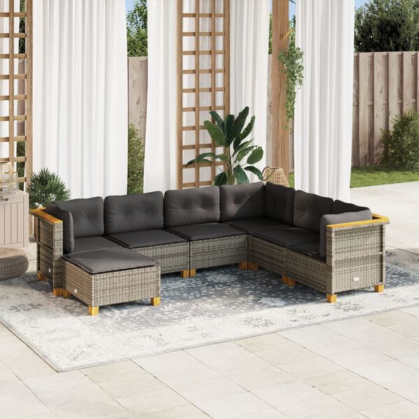 vidaXL 7 Piece Garden Sofa Set with Cushions Grey Poly Rattan