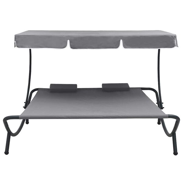 vidaXL Outdoor Lounge Bed with Canopy and Pillows Grey