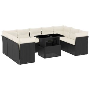 vidaXL 10 Piece Garden Sofa Set with Cushions Black Poly Rattan