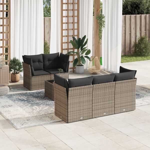 vidaXL 6 Piece Garden Sofa Set with Cushions Grey Poly Rattan