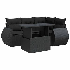 vidaXL 5 Piece Garden Sofa Set with Cushions Black Poly Rattan