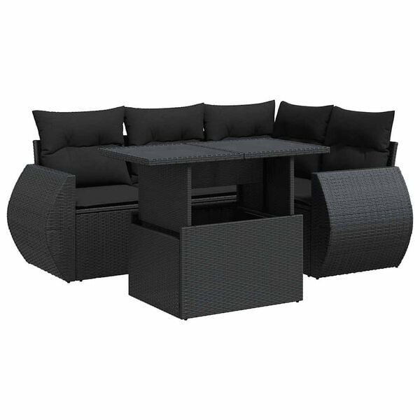 vidaXL 5 Piece Garden Sofa Set with Cushions Black Poly Rattan