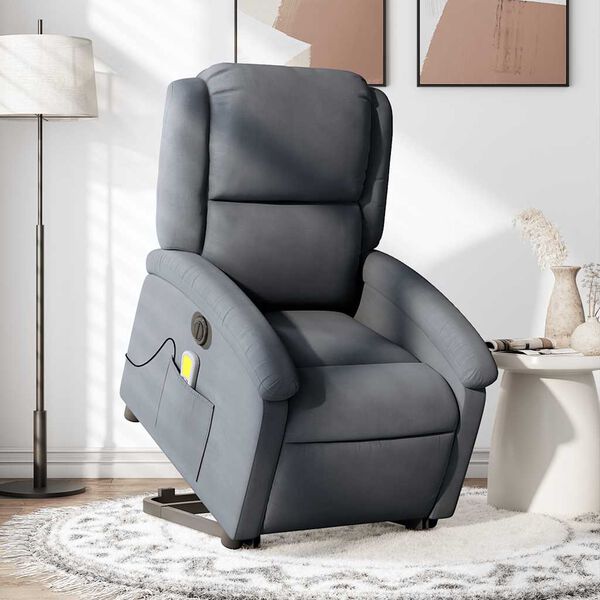 vidaXL Electric Stand up Massage Recliner Chair Dark Grey Velvet