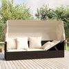 vidaXL Outdoor Lounge Bed with Roof and Cushions Brown Poly Rattan