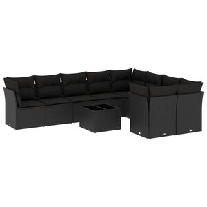 vidaXL 10 Piece Garden Sofa Set with Cushions Black Poly Rattan