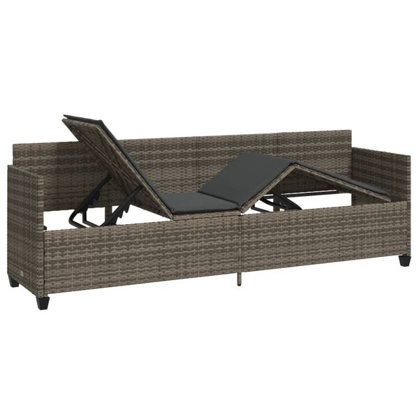 vidaXL Sun Lounger with Cushions Grey Poly Rattan