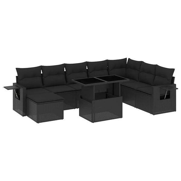 vidaXL 8 Piece Garden Sofa Set with Cushions Black Poly Rattan