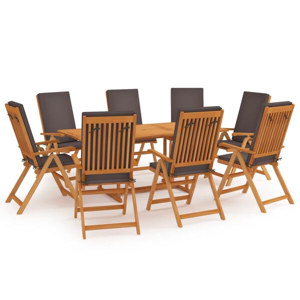 vidaXL 9 Piece Garden Dining Set with Cushions Solid Teak Wood Grey
