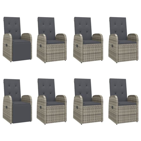 vidaXL 9 Piece Garden Dining Set with Cushions Grey Poly Rattan