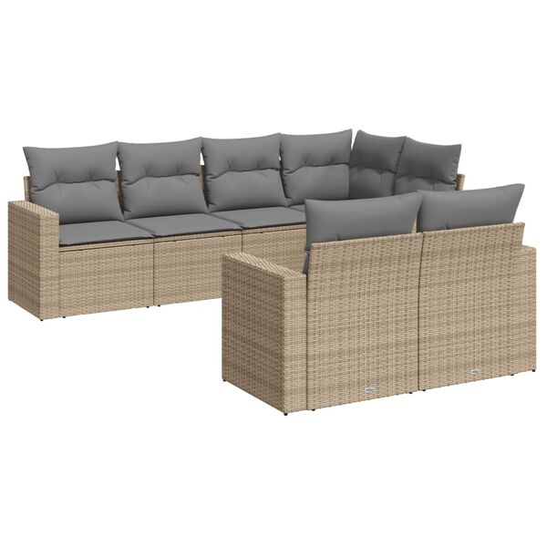 vidaXL 7 Piece Garden Sofa Set with Cushions Beige Poly Rattan
